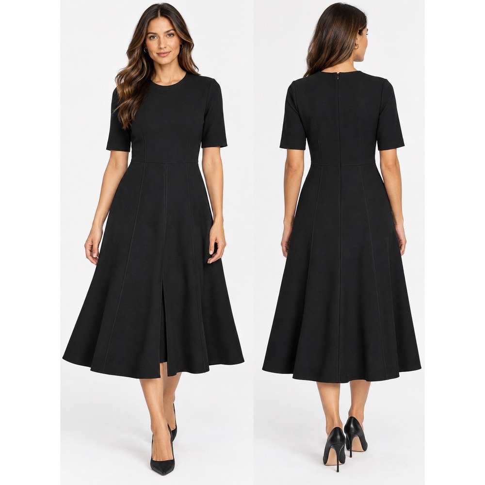 Banana Republic Sculpted Paneled Midi Dress XL Black Fit Flare Knit NWT $250